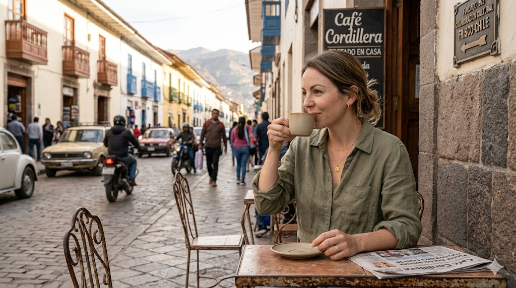 Genevieve at a cafe in Argentina